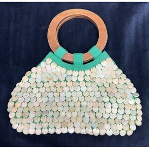 Hype Beaded Bag Green Wooden Handle Purse Grandma Granny Core Y2K AMSR